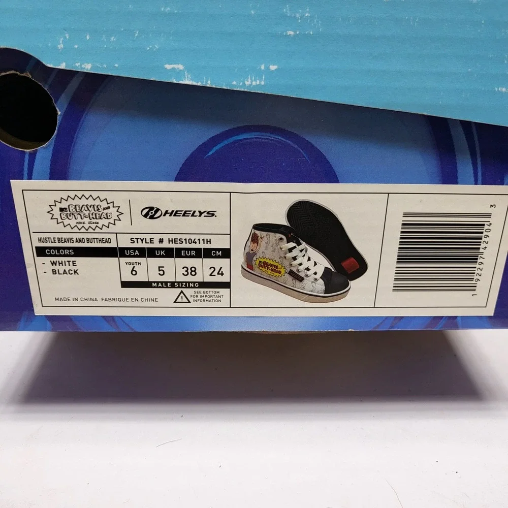 Heelys Hustle Beavis and‎ Butt-Head Mens 6 White Black Excellent Wheeled Shoes